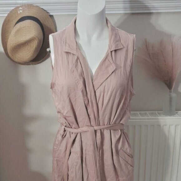 Stoosh Belted Sleeveless Vest Trench Coat Cardigan - Picture 4 of 12